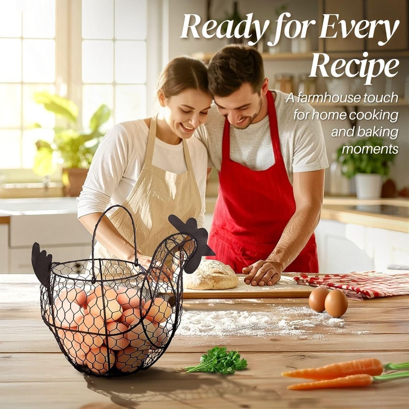 Flexzion Chicken Egg Basket for Collecting Eggs, Small Wire Egg Collecting Basket with Handle for Eggs, Fruits, Vegetables, Farmhouse Rustic Style Chicken Basket Decor for Kitchen Countertop, Brown - Image 4